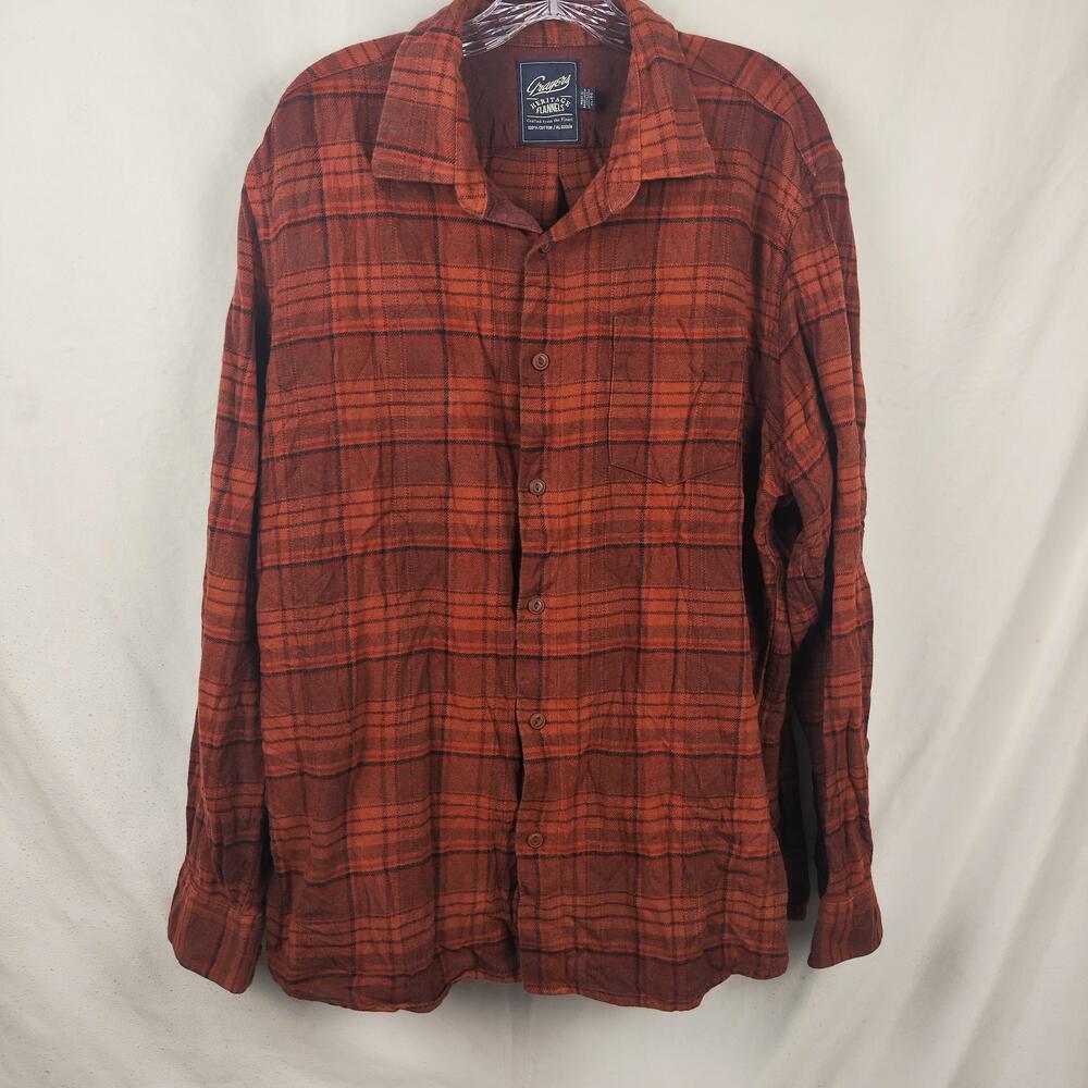 Grayers Shirt Mens XL Orange Plaid Flannel Button Front Long Sleeve Casual